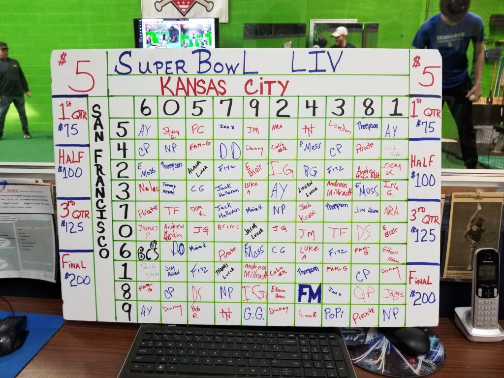 A board with the numbers 5, 6 and 9 written on it.