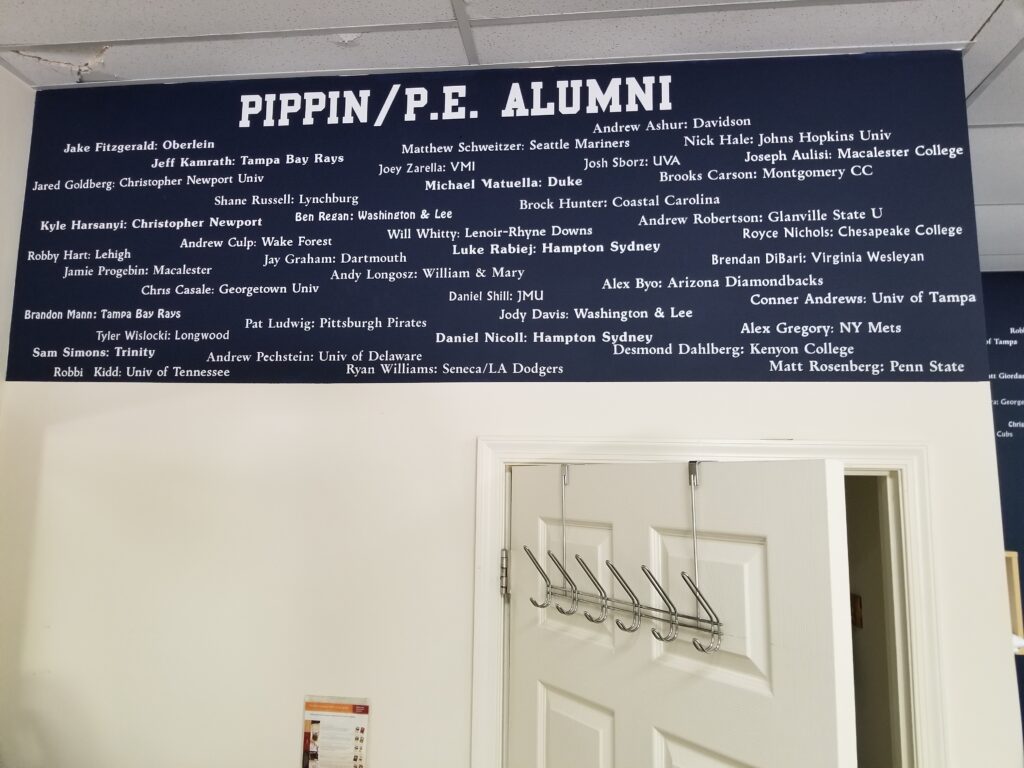 A sign with many names on it above the door.