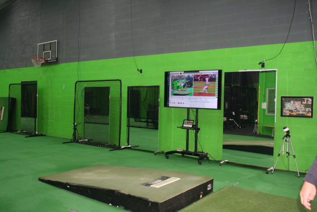 An indoor coaching center for baseball