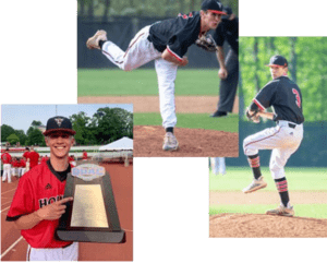 A collage of baseball players with their trophies.