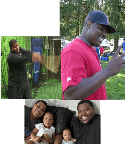 A collage of people in the park and on a green field.